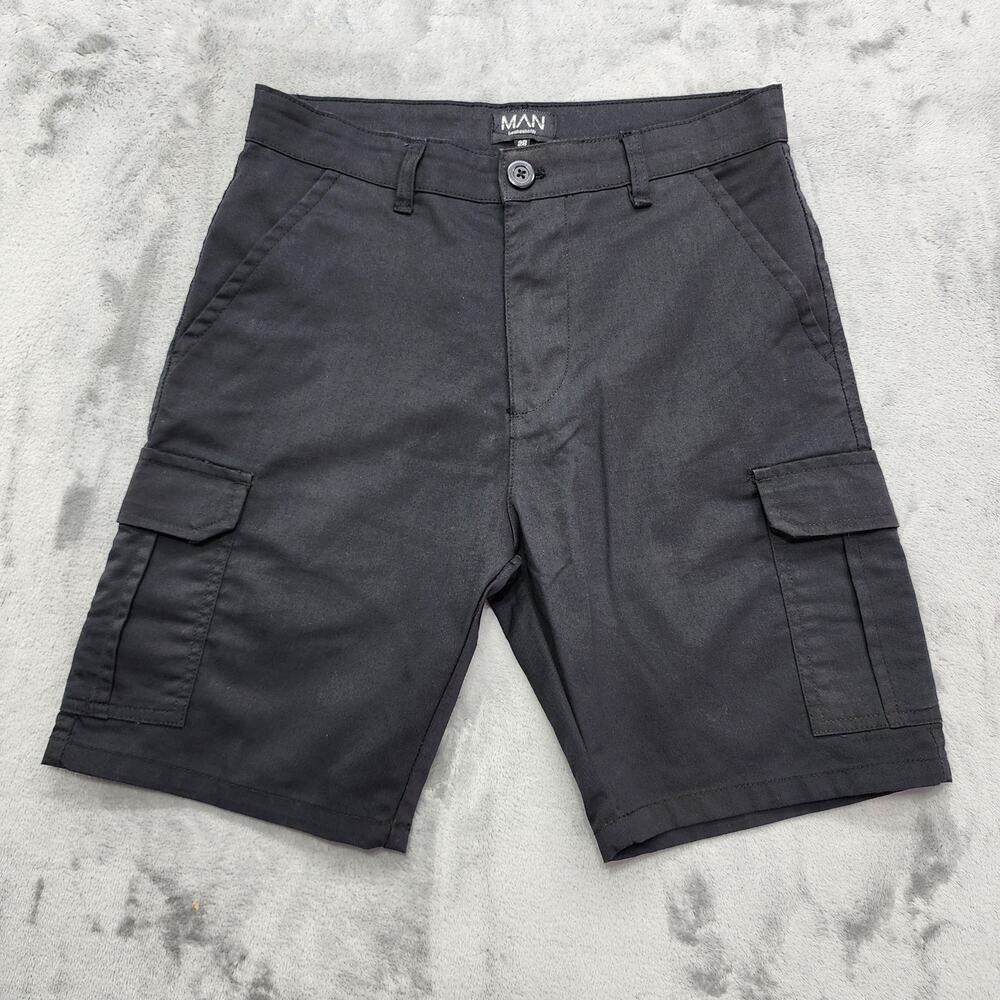 BoohooMan‎ Shorts Mens 28 Black Cotton Cargo Utility Pockets Outdoors Summer